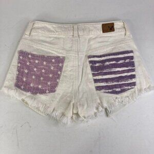 American Eagle‎ Womens Hi Rise Festival Shorts Sz 0 White Bleached Stars Stripes